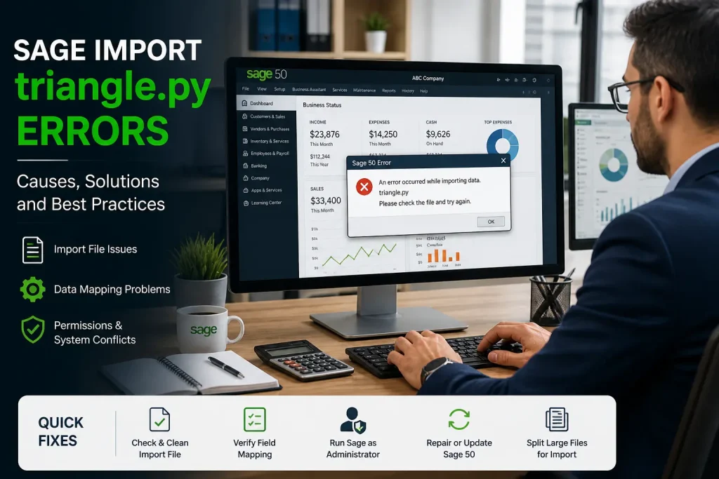 Sage 50 triangle.py import error on accounting software screen in office setup
